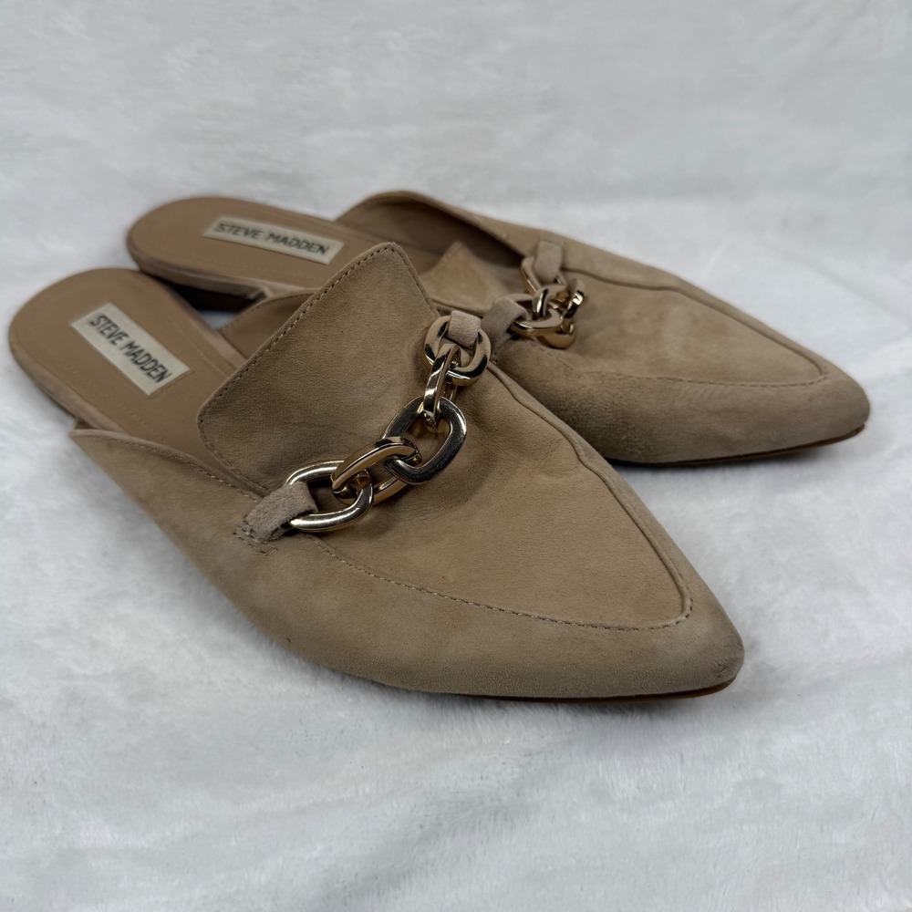 Steve Madden Finn Tan Leather Pointed Toe Chain Link Mules 9M FINN02S1